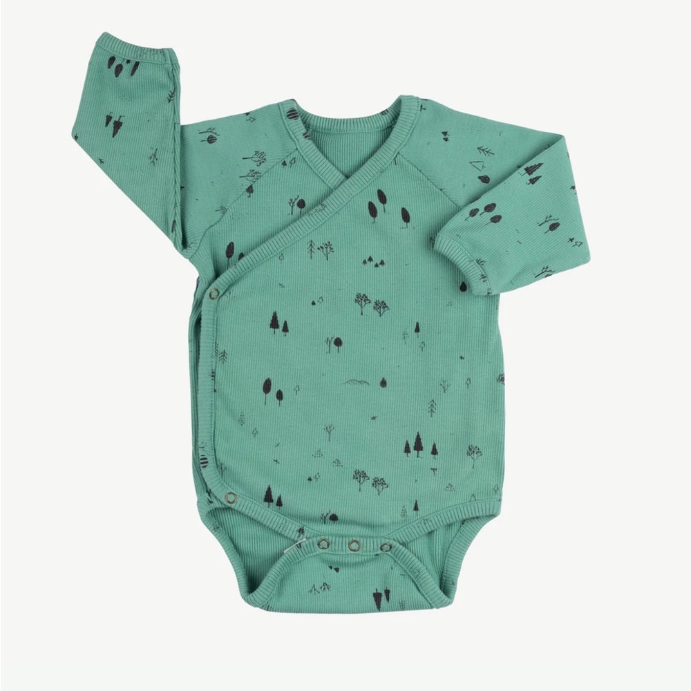 Red Caribou - THE WOODS' MALACHITE GREEN RIB ONESIE - 9-12m organic pima cotton